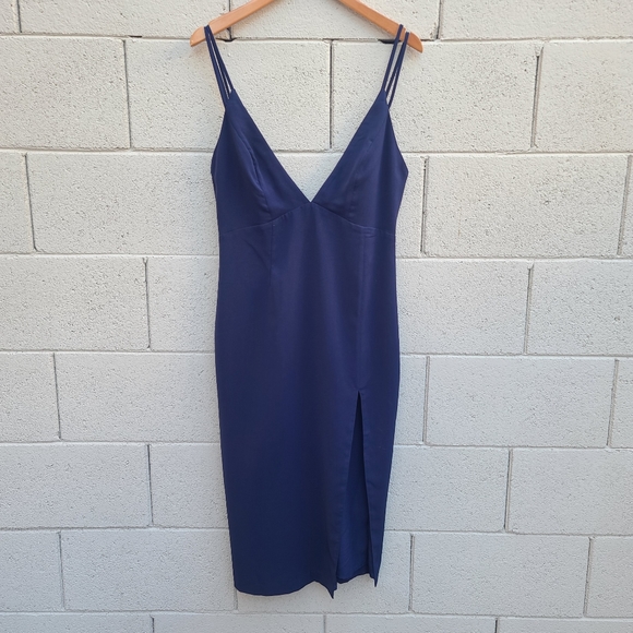 NBD | Shine On Double Strap Slit Dress in Navy NEW Size Large - Picture 2 of 12